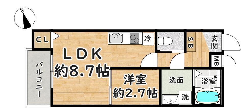 CROUD立花(1LDK/2階)の間取り写真