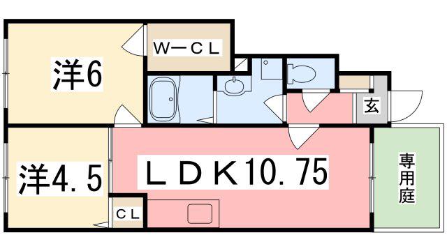 リバーサイドヴィラ西館(2LDK/1階)の間取り写真