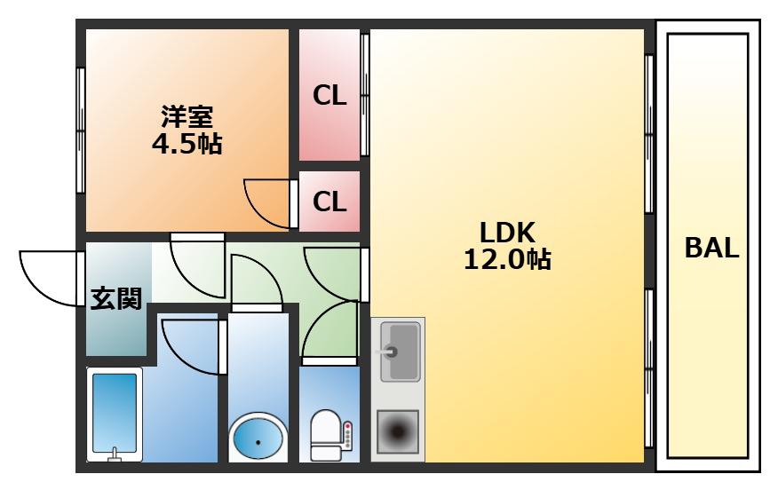 OMレジデンス八戸ノ里(1LDK/6階)の間取り写真
