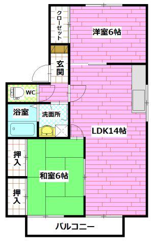 フィアホイザーエルスト(2LDK/2階)の間取り写真