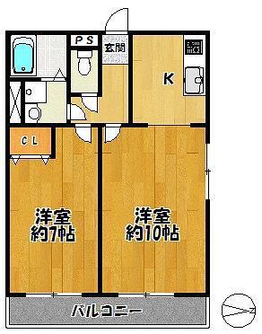ヴェント上津台(1LDK/2階)の間取り写真