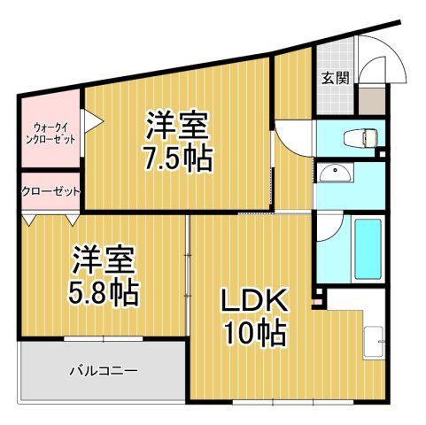 フローラル宝塚(2LDK/2階)の間取り写真