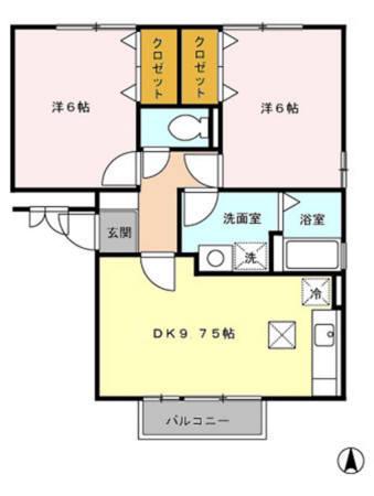 サンフルさがみ野B棟(2DK/2階)の間取り写真