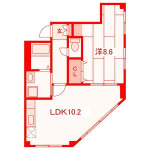 新八ビル 1号棟(1LDK/4階)の間取り写真