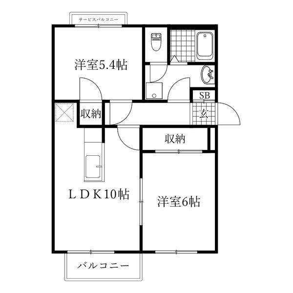 ルミエールKANYU A棟(2LDK/2階)の間取り写真