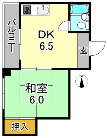 グランドハイツ加美東(1DK/2階)の間取り写真