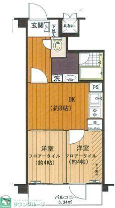 ライオンズシティ調布(2DK/6階)の間取り写真