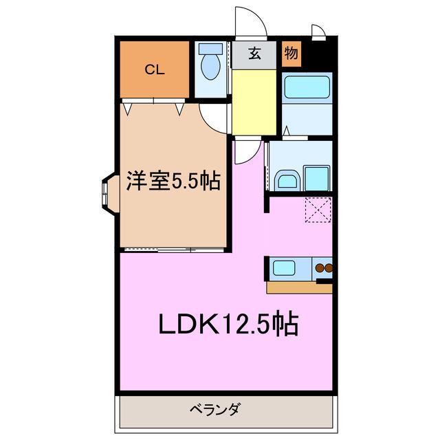 ソレールヤマグチ(1LDK/2階)の間取り写真
