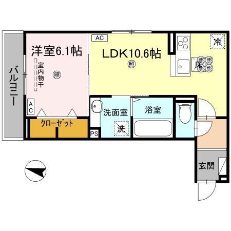 レジデンスクオーツ西町(1LDK/1階)の間取り写真
