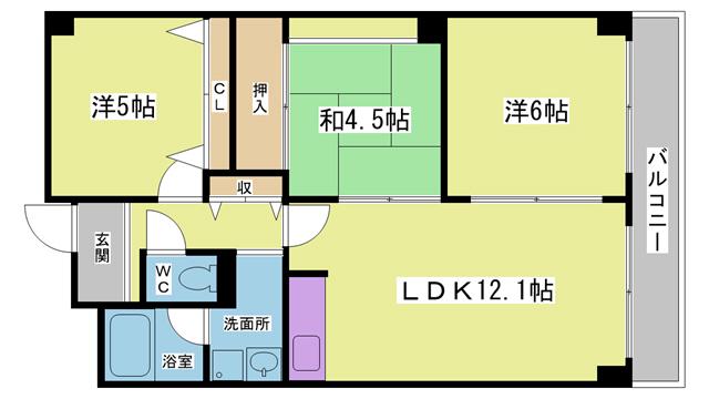 ベガ中上(3LDK/5階)の間取り写真