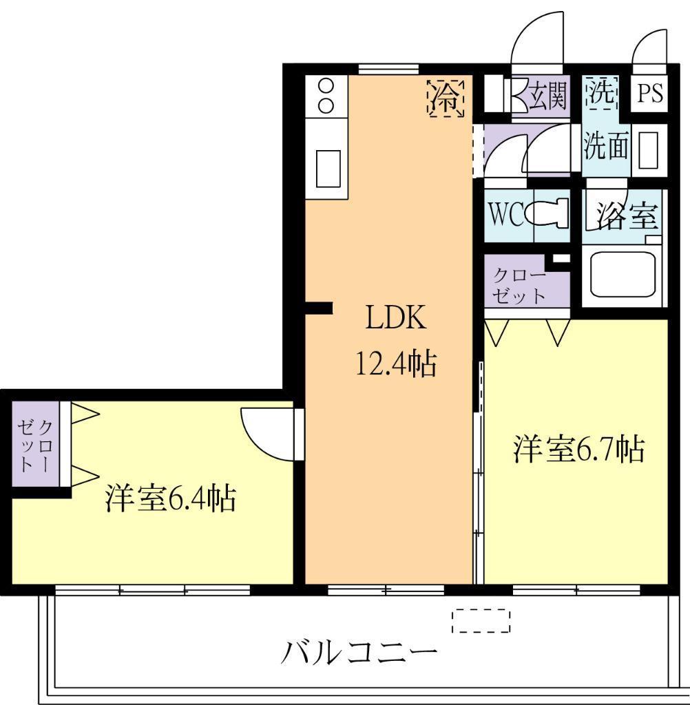 花室ヒルズA棟(2LDK/4階)の間取り写真