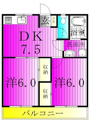 雅 参番館(2DK/1階)の間取り写真