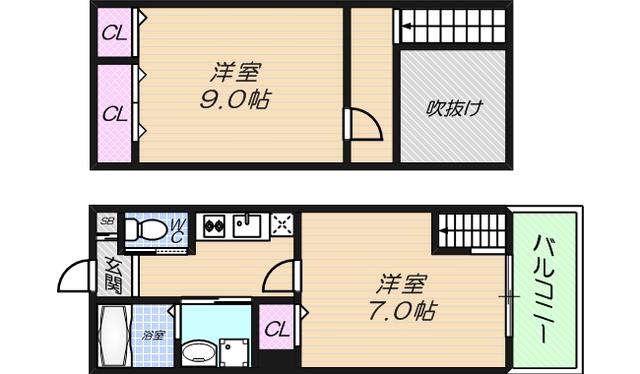 リバーライズ長堀橋(2K/7階)の間取り写真