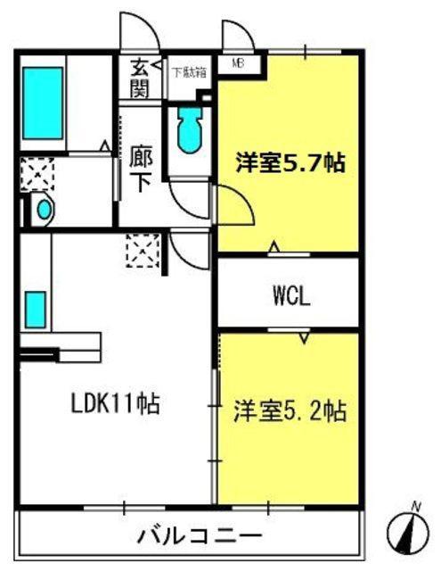 ルーエ本郷(2LDK/2階)の間取り写真