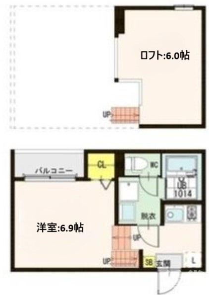 ハーモニーテラス宮千代II(1K/1階)の間取り写真