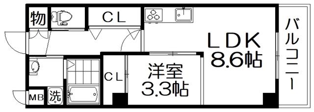 ルミエール星田(1LDK/3階)の間取り写真