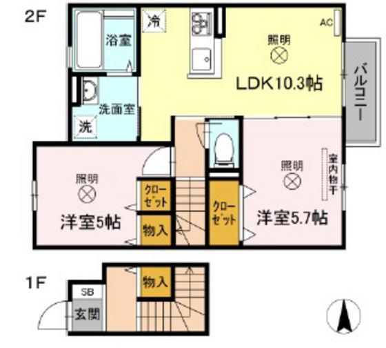 メゾンシュシュ(2LDK/2階)の間取り写真