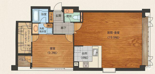 エクセレント芦屋(1LDK/3階)の間取り写真