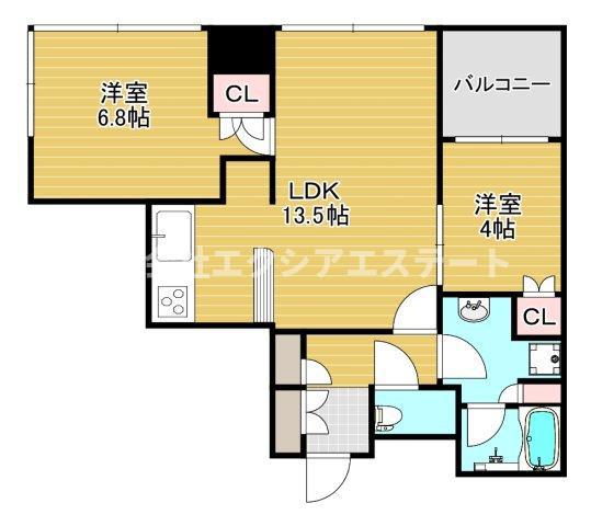 シティタワー西梅田(2LDK/15階)の間取り写真