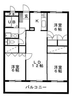 パームハイツII(3LDK/1階)の間取り写真