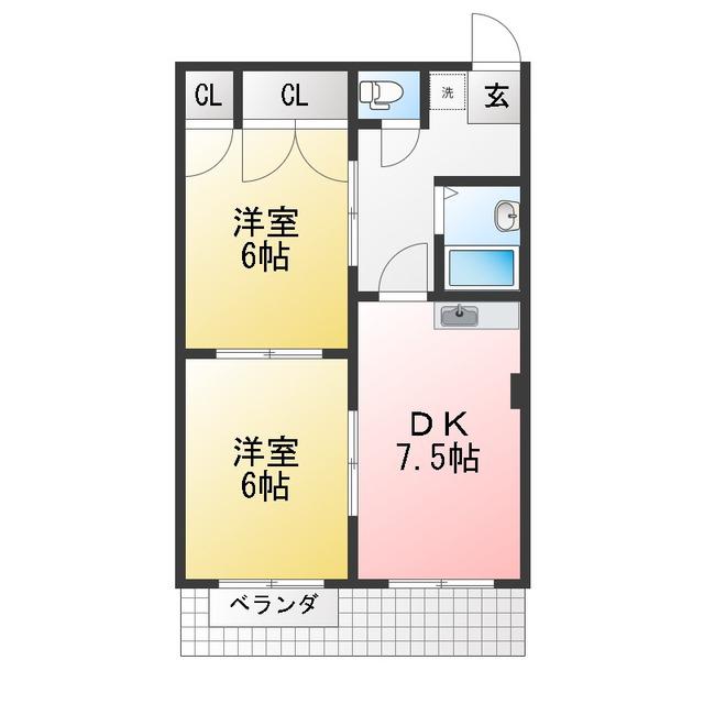 ドンジョンマツド(2DK/2階)の間取り写真