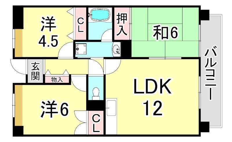 ブランドール越水(3LDK/3階)の間取り写真