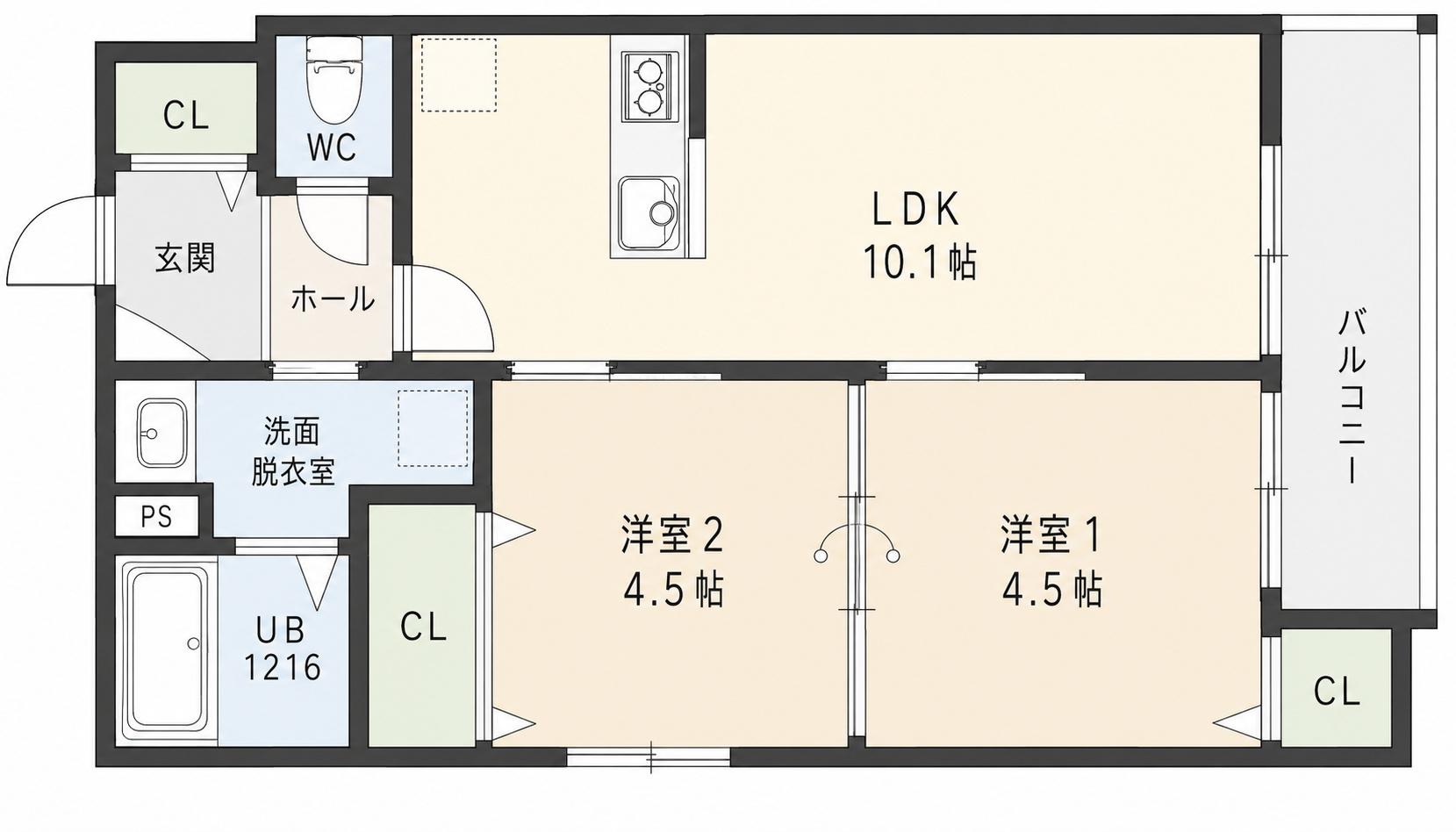 O NE KISHIWADA(2LDK/1階)の間取り写真