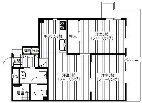 ハイブリッジ日野(2LDK/3階)の間取り写真