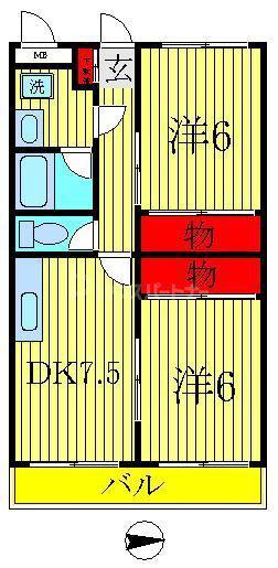 ビュー緑台(2DK/2階)の間取り写真
