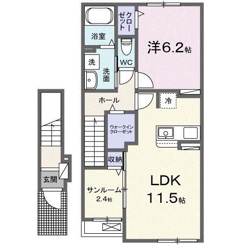 グルービー(1LDK/2階)の間取り写真