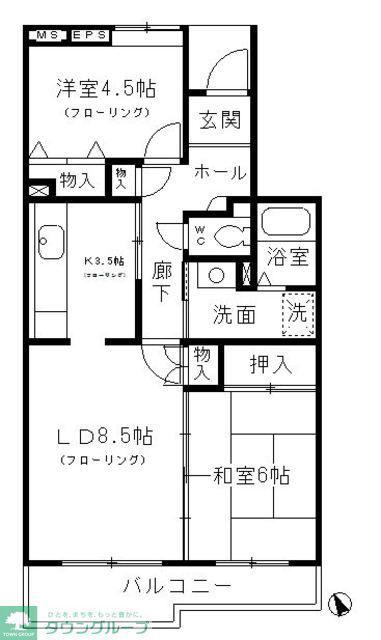 コーポレート小金井梶野通7号棟(2LDK/1階)の間取り写真