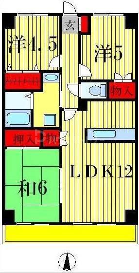 グランディス新八柱(3LDK/8階)の間取り写真