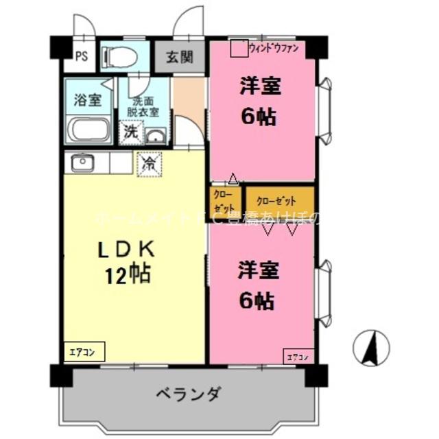 ヴィンテージ本多 III(2LDK/1階)の間取り写真