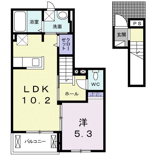 コンセルヴェ 常願(1LDK/2階)の間取り写真