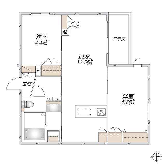 MAISON VERITE 武庫之荘(2LDK/1階)の間取り写真