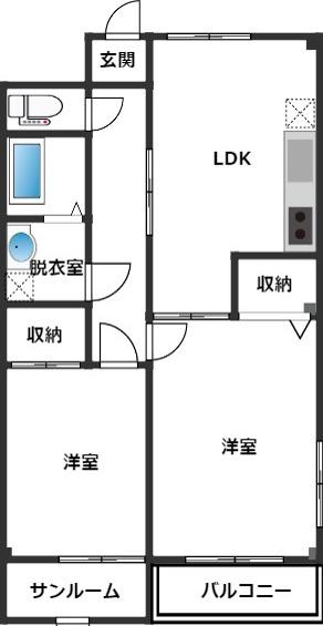 富山地鉄不二越上滝 大泉駅(富山) 徒歩33分 2階建 築31年(2LDK/1階)の間取り写真