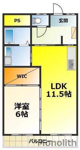 忠岡グリーンハイツ(1LDK/5階)の間取り写真