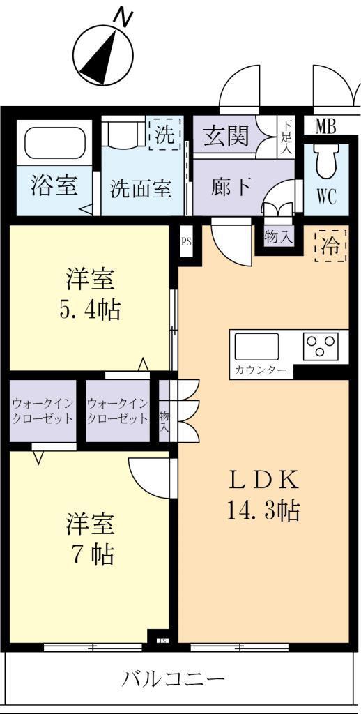 COMODOひがし野(2LDK/4階)の間取り写真
