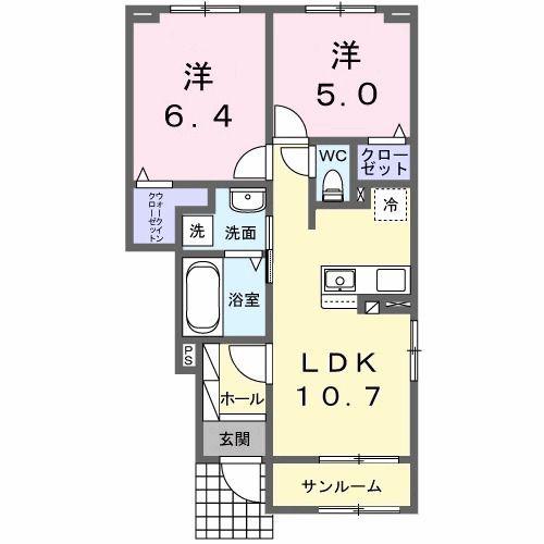 クレストコート(2LDK/1階)の間取り写真