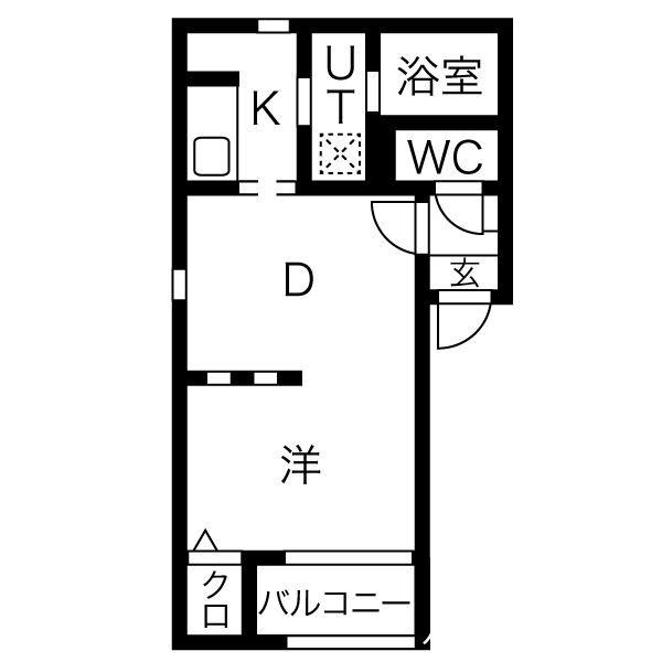 グランコンフォール米野I(1DK/2階)の間取り写真