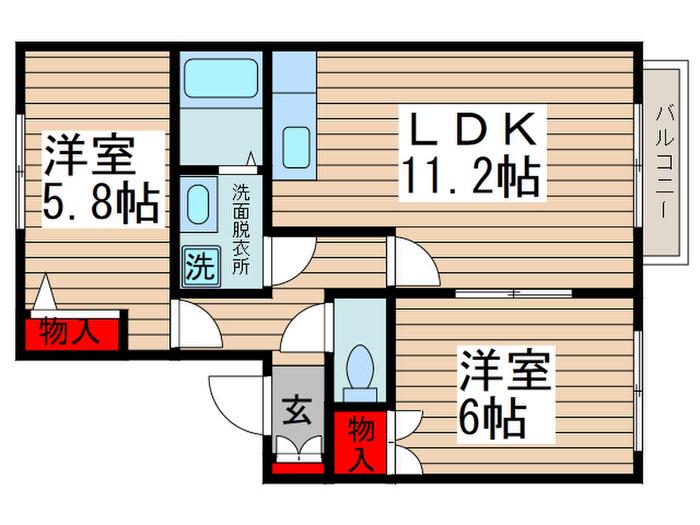サンフレンドハイツC(2LDK/2階)の間取り写真