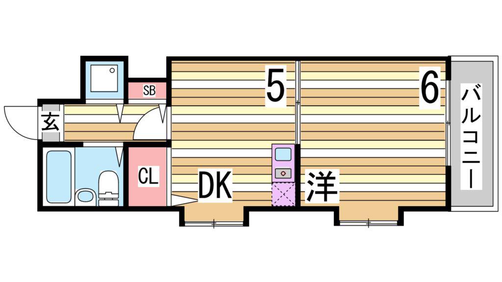 ロマネスク春日野道(1DK/1階)の間取り写真