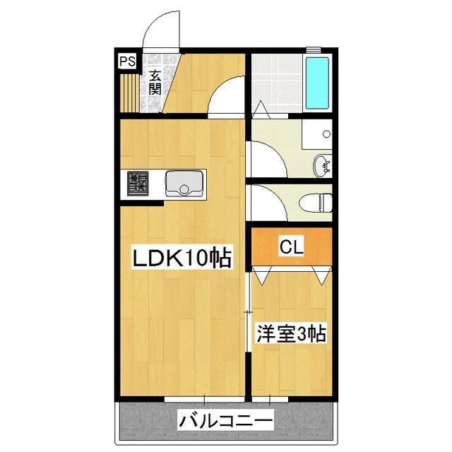朝日ヴィラひたち野B(1LDK/3階)の間取り写真