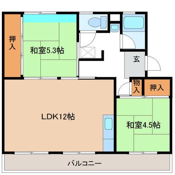 ラ・ビスタ太閤山303号棟(2LDK/2階)の間取り写真