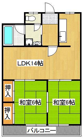 不二ビル(2LDK/3階)の間取り写真