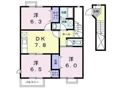 グランパルク カナメ 壱番館(3DK/2階)の間取り写真