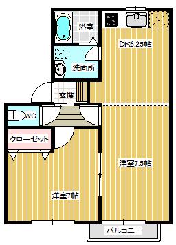 バードネスト(2DK/2階)の間取り写真