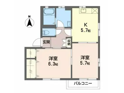 カトルセブンB セ(2K/1階)の間取り写真