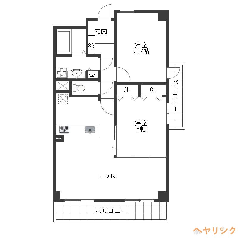 ソシア楠乃木(2LDK/4階)の間取り写真