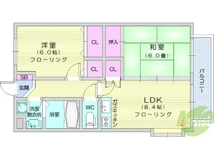 サイレントハウスA(2DK/1階)の間取り写真